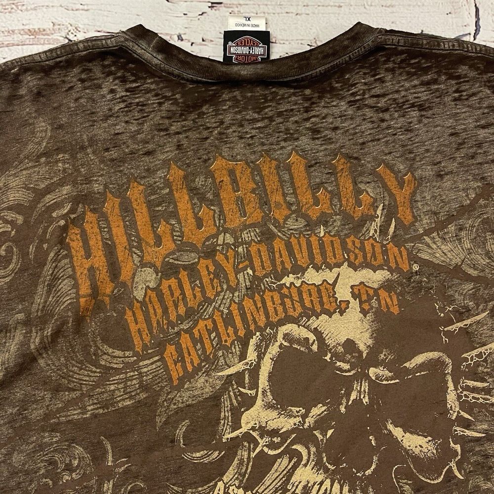 Harley Davidson Motor Cycles Mens Heather Brown‎ Biker Hillbilly Shirt Size XL - Picture 10 of 10